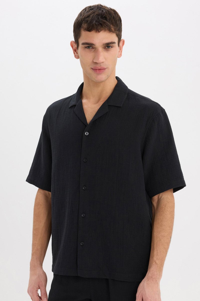 DeFacto Black Man Cotton Relax Fit Cotton Summer Muslin Shirt Casual - Image 3